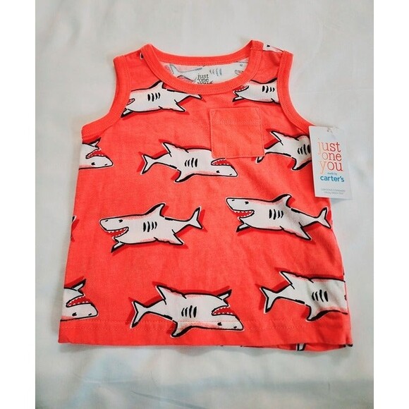 Just One You by Carter's Baby Boy's Orange Shark Print Tank Top Size: 6M NWT - Picture 2 of 8